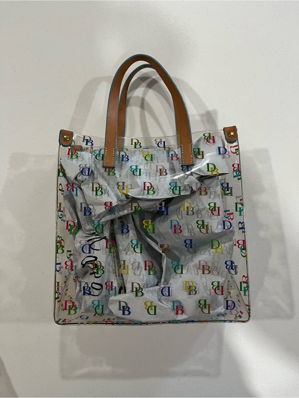 Dooney & Bourne Multicolor Logo-Print Tote/Lunch Bag with Tan Handles